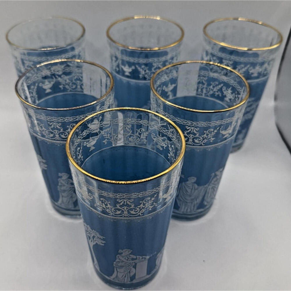 Jeannette Glass Company Hellenic Blue Tumblers, Set of 6, !950-1960,